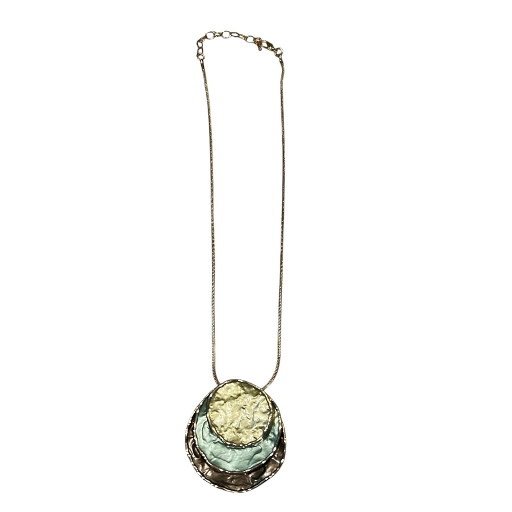 Gold-Tone Boho Layered Pendant Necklace with Mint and Champagne Discs